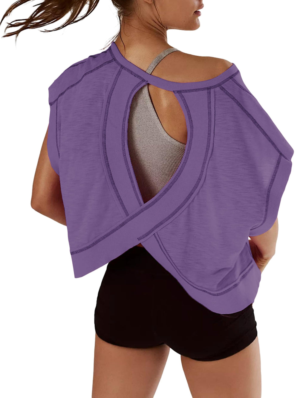 Women Short Sleeve Workout Shirts Open Back Tops Casual Yoga Y2k Athletic Gym Slouchy Crop Running Tees